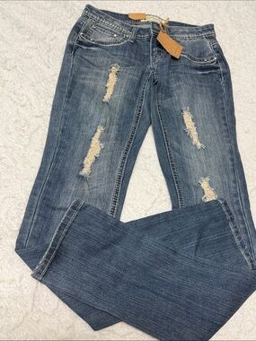 Vintage Project Indigo Embellished Blue Skinny Jeans Rhinestone Back Pockets